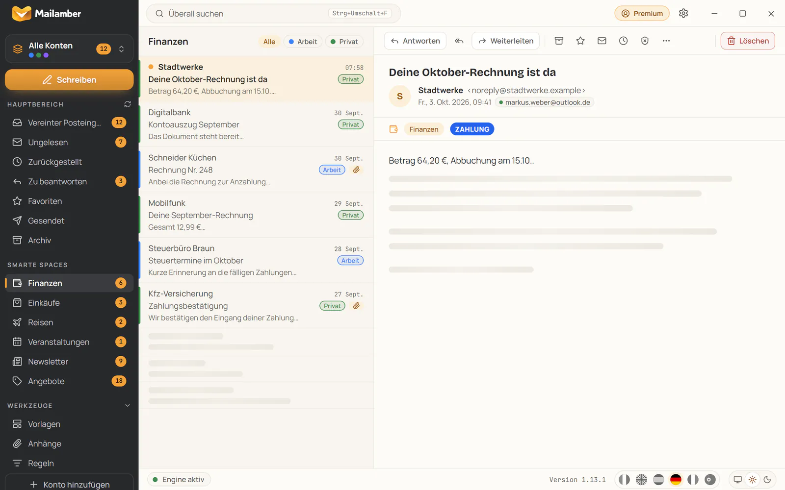 Der Smarte Space Finanzen mit automatisch gesammelten Rechnungen und Kontoauszügen