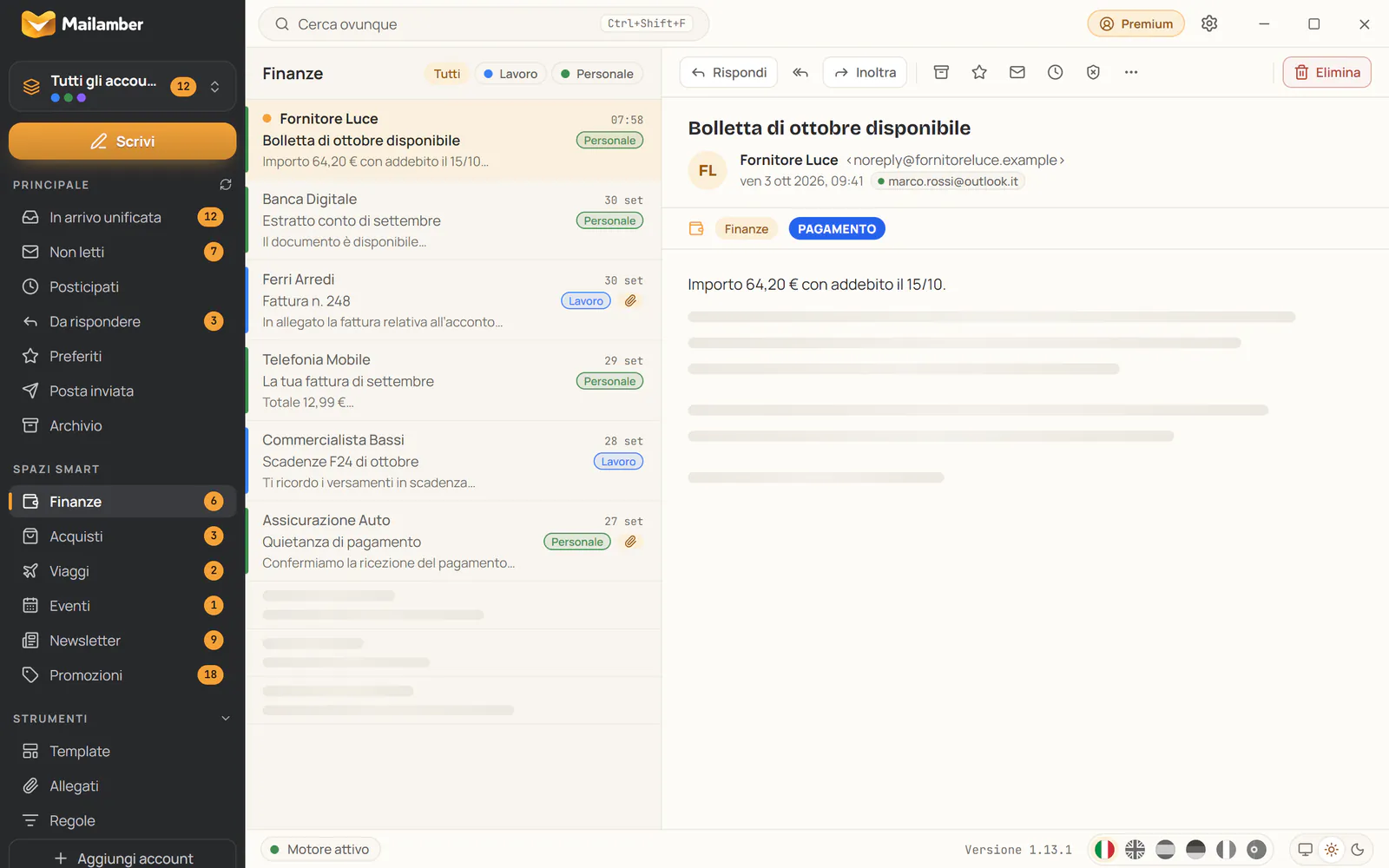 Lo spazio smart Finanze con bollette, fatture ed estratti conto raccolti in automatico